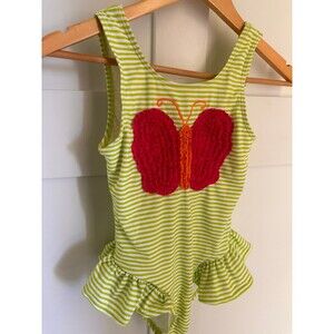 NEW Crazy 8 Ruffle Butterfly Swimsuit Gift Green Pink Size 10-12